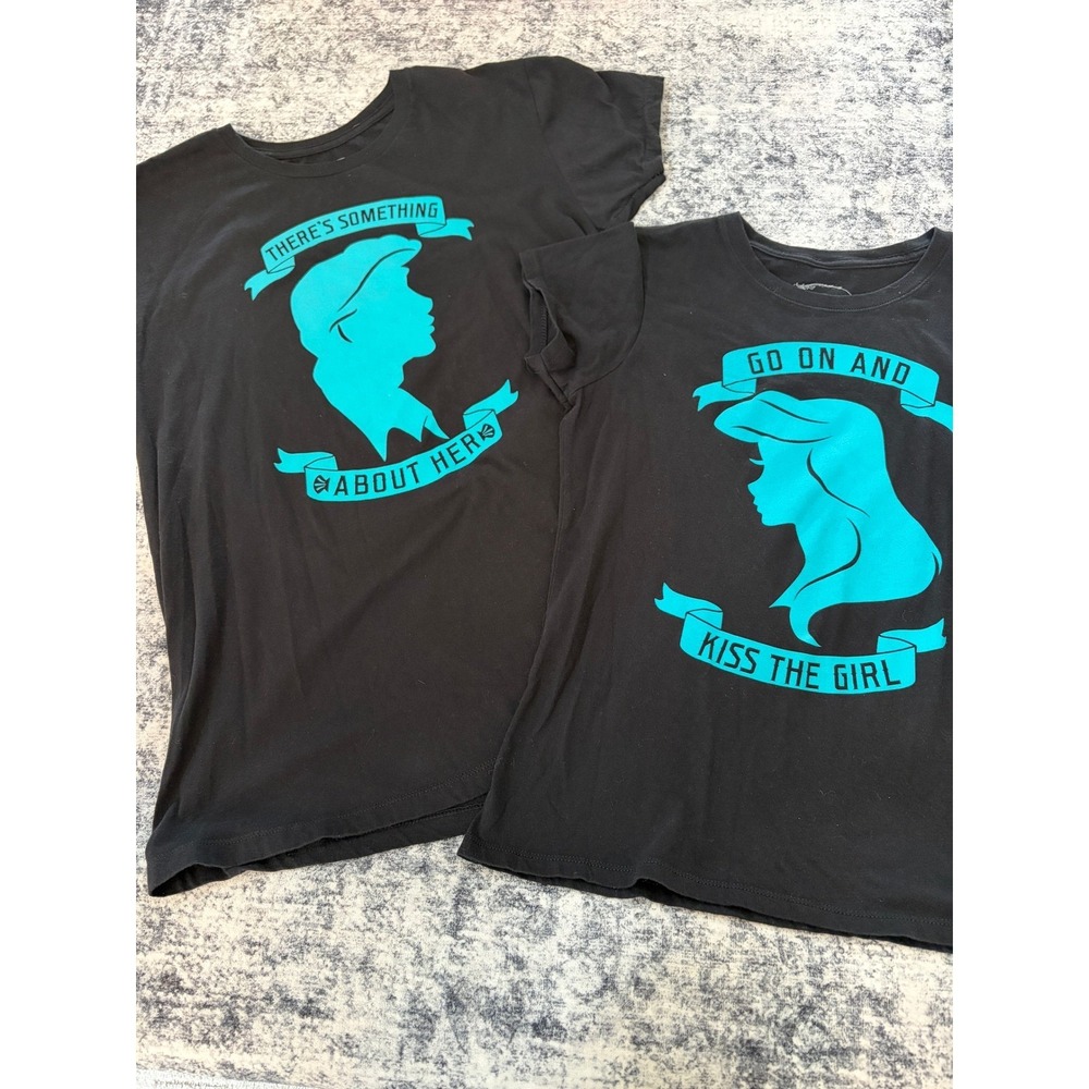 His & Hers Disney Little Mermaid Eric T-Shirt Large Black Teal Kiss The Girl